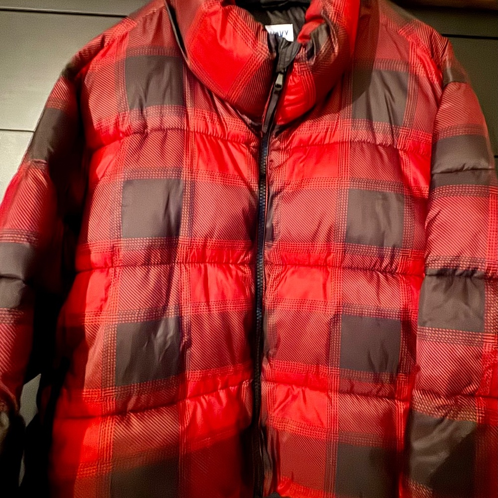 Buffalo check puffer coat